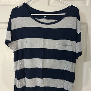 American Eagle Outfitters Navy and Gray Striped Tee